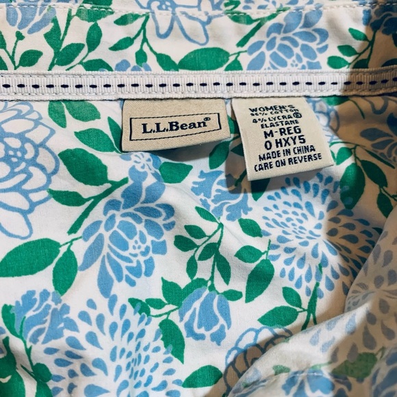 L.L. Bean Blue and Green Floral Long Sleeve Button Down Shirt Women Medium - Picture 7 of 7
